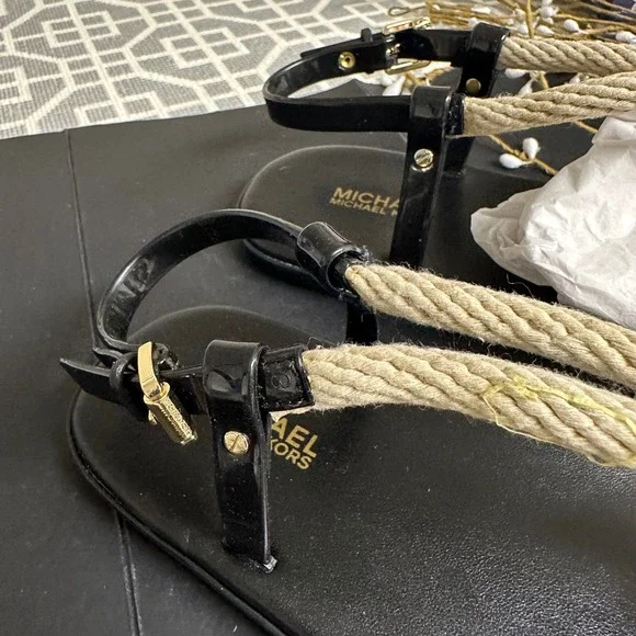 Michael Kors Holly Rope Black Sandals Size 8 M flat Comfy Summer New - Picture 3 of 7